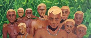 A pintura de Jean Costa do Prado, chamada de Projeto Pivete, mostra dez jovens negros sem camisa, com os cabelos curtos pintados de amarelo. O garoto mais à esquerda é mostrado do abdômen pra cima, outros dois garotos, ao lado direito deste primeiro, são mostrados do peitoral para cima. Um dos garotos que está logo atrás destes dois tem cavanhaque e faz o sinal de tudo bem com as duas mãos. Outros três usam colares da cor cinza. O fundo mostra várias folhas verdes de plantas como se todos estivessem na mata. 