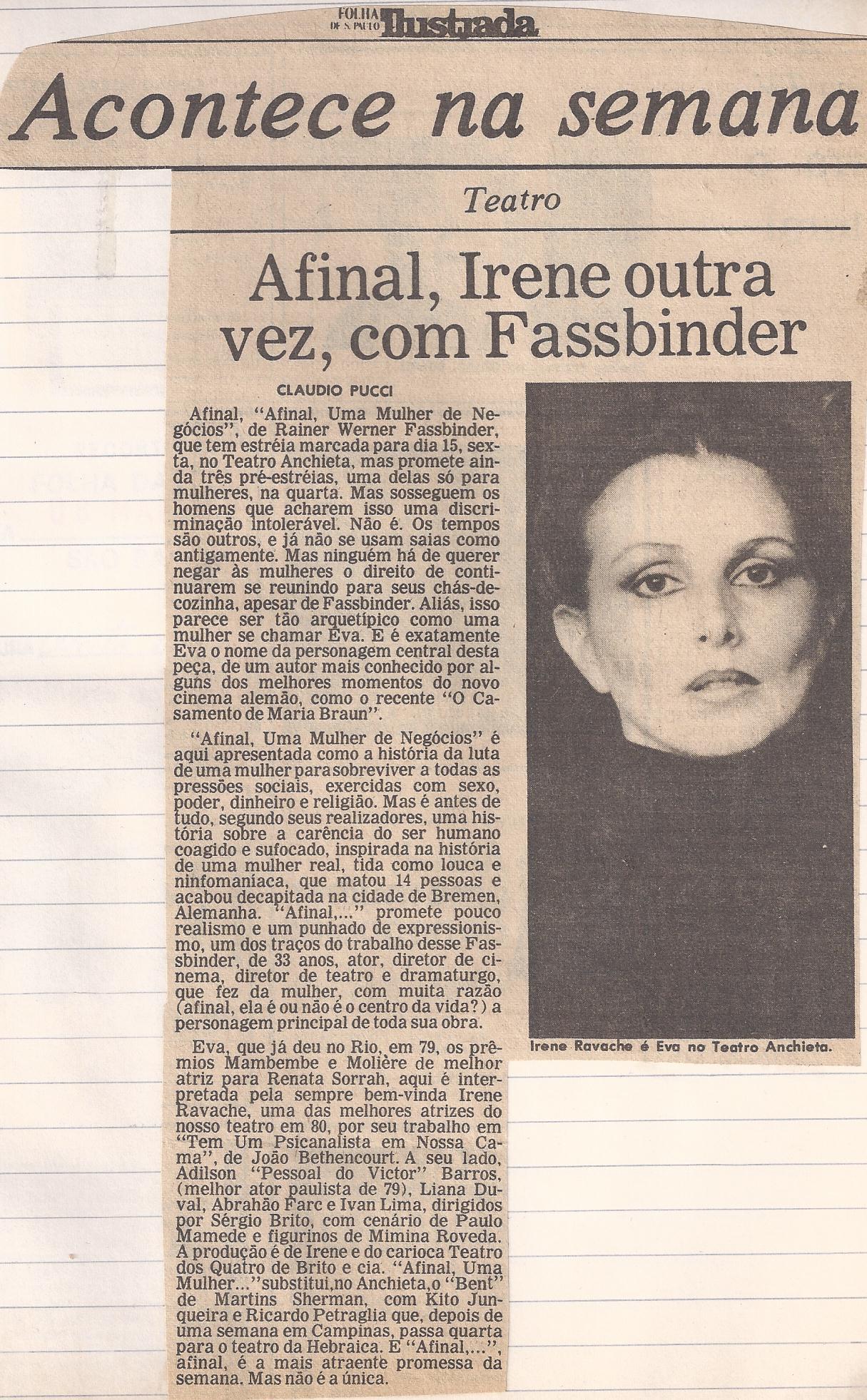 Afinal , Irene outra vez , Fassbinder - FUNARTE Digital